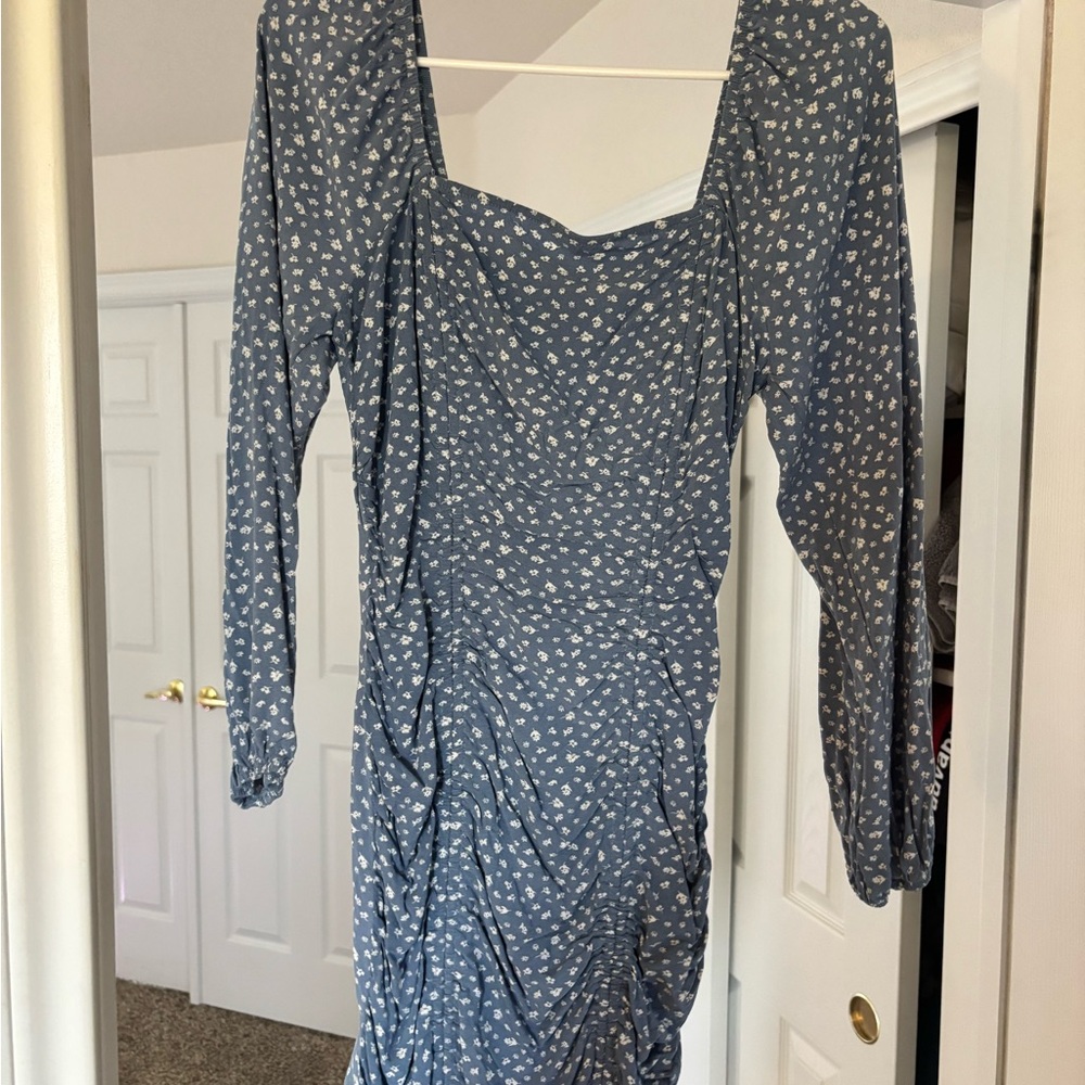 Wild Fable Blue Floral Tight-Fitted Long Sleeve Dress